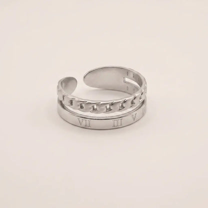 Empire Roman Numeral Layered Chain Ring Sterling Silver