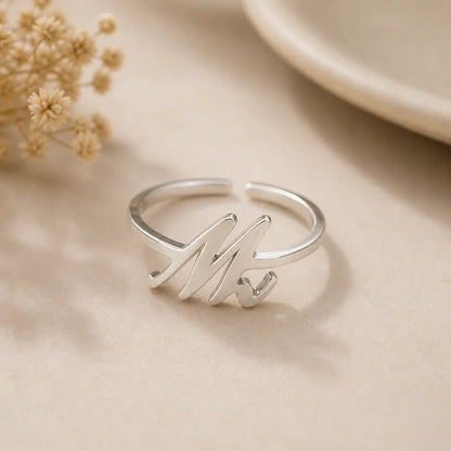 Monogram Script Initial Adjustable Ring Sterling Silver