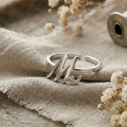 Monogram Script Initial Adjustable Ring Sterling Silver