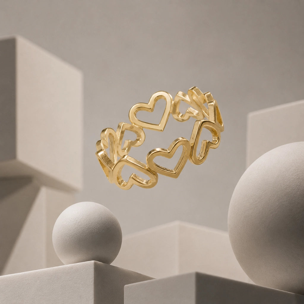 Linked Hearts Open Ring Adjustable