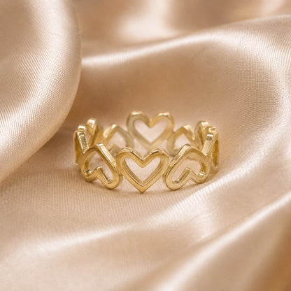 Linked Hearts Open Ring Adjustable