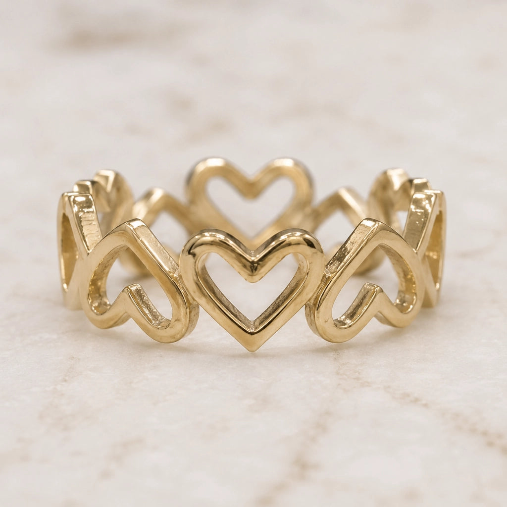 Linked Hearts Open Ring Adjustable