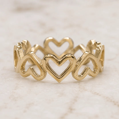 Linked Hearts Open Ring Adjustable