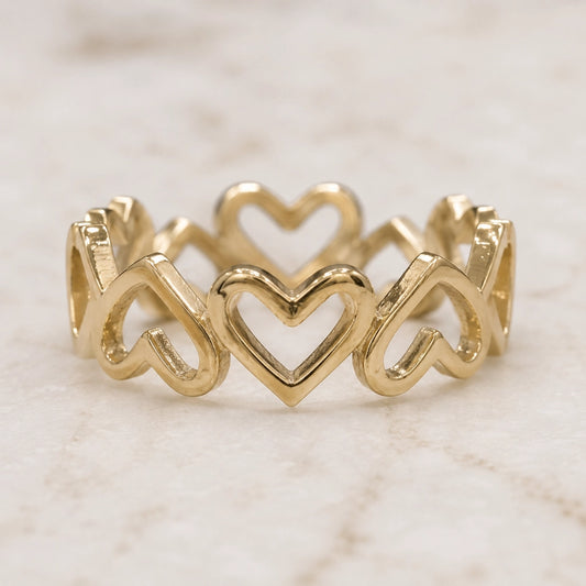 Linked Hearts Open Ring Adjustable