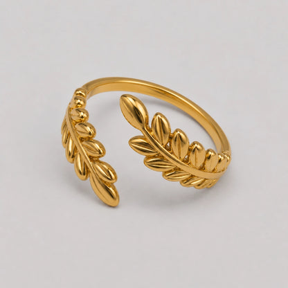 Olive Laurel Ring Adjustable Gold Finish