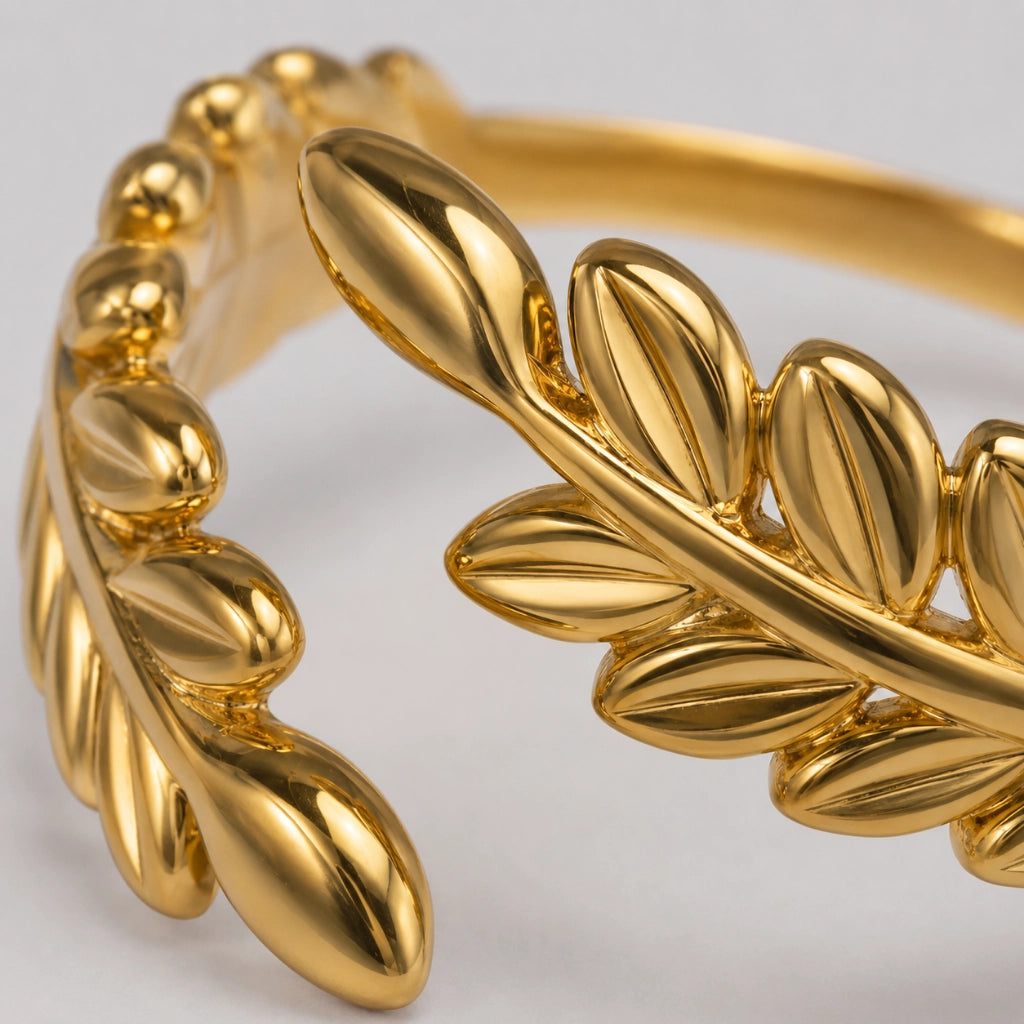 Olive Laurel Ring Adjustable Gold Finish