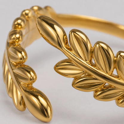 Olive Laurel Ring Adjustable Gold Finish