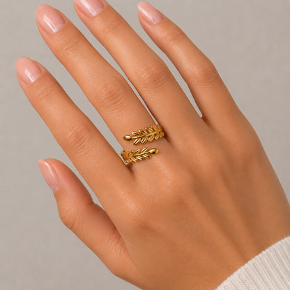 Olive Laurel Ring Adjustable Gold Finish