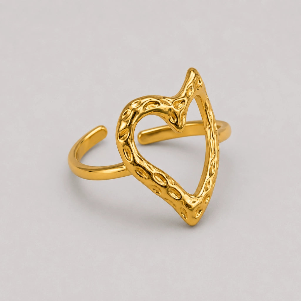 Golden Heart Frame Ring Adjustable