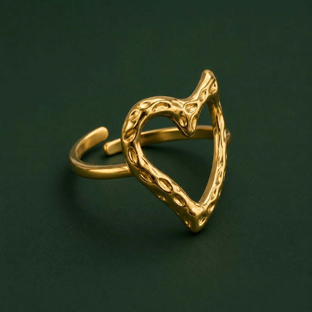 Golden Heart Frame Ring Adjustable