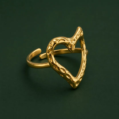 Golden Heart Frame Ring Adjustable