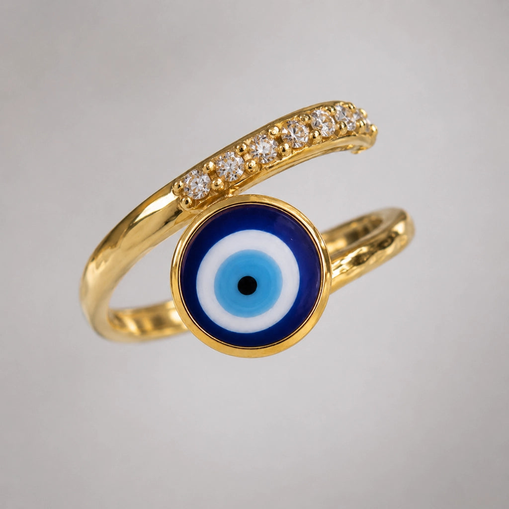 Evil Eye Crystal Ring Adjustable Luxury