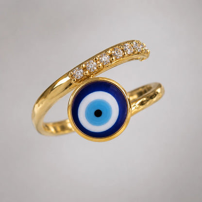 Evil Eye Crystal Ring Adjustable Luxury