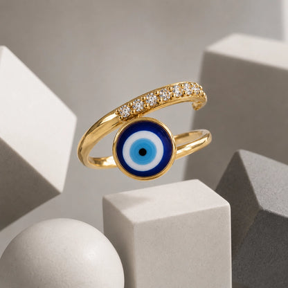 Evil Eye Crystal Ring Adjustable Luxury