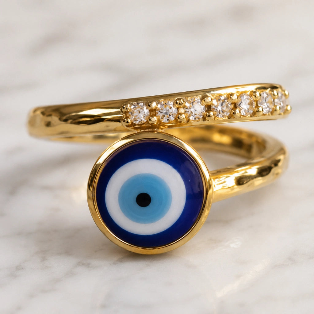 Evil Eye Crystal Ring Adjustable Luxury