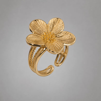 Golden Bloom Floral Ring Adjustable