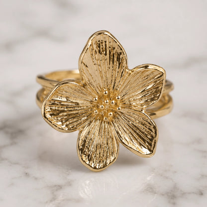 Golden Bloom Floral Ring Adjustable