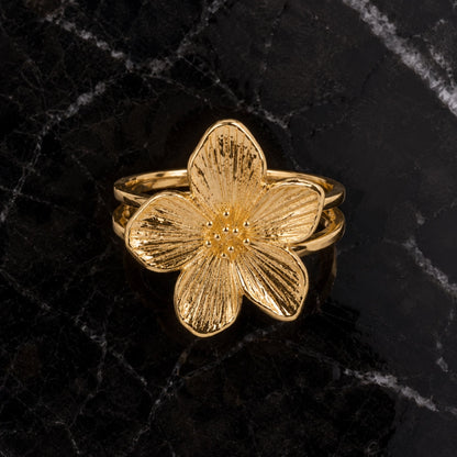 Golden Bloom Floral Ring Adjustable