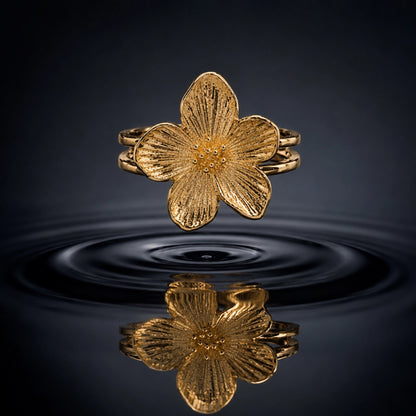 Golden Bloom Floral Ring Adjustable