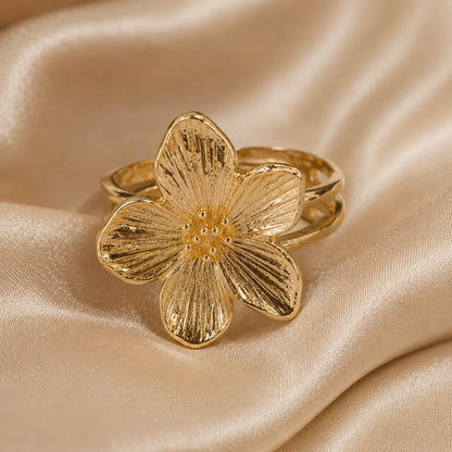 Golden Bloom Floral Ring Adjustable