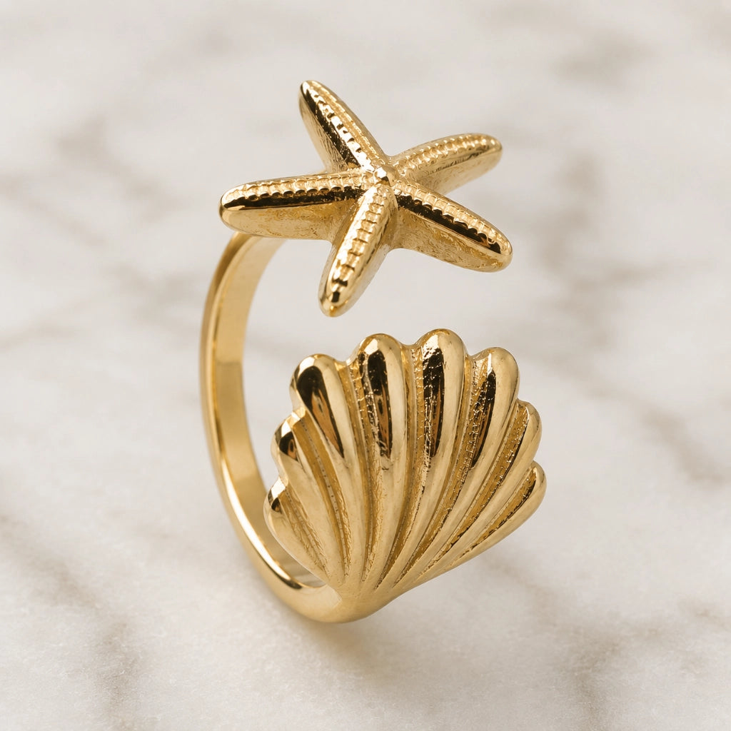 Seaside Shell Star Ring Adjustable