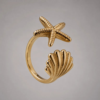 Seaside Shell Star Ring Adjustable