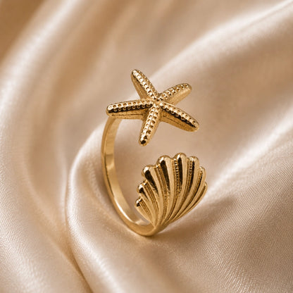 Seaside Shell Star Ring Adjustable