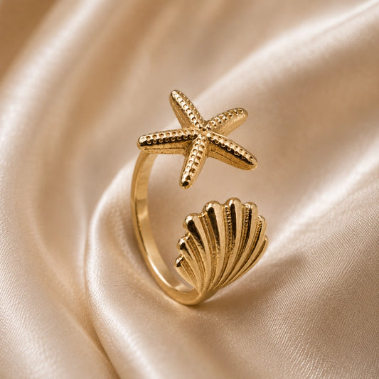 Seaside Shell Star Ring Adjustable