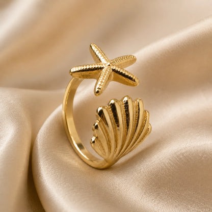 Seaside Shell Star Ring Adjustable