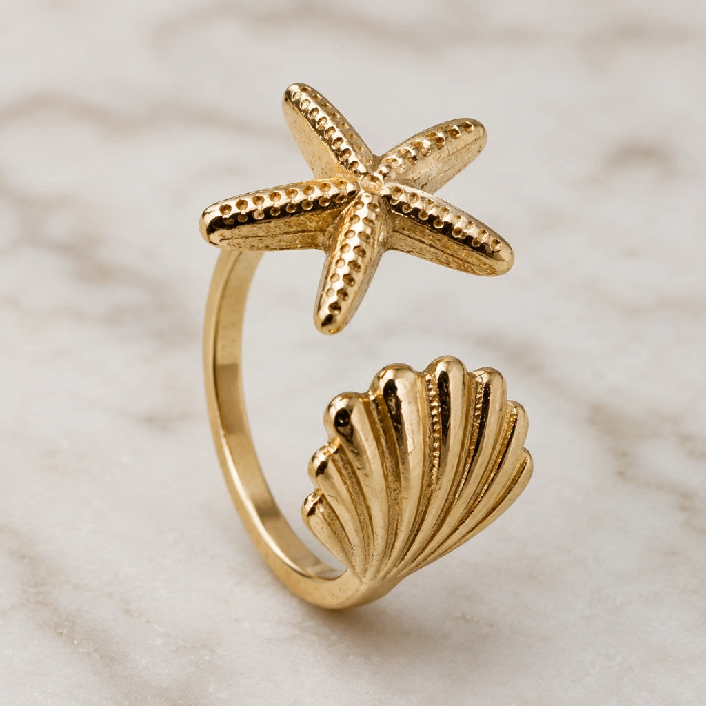 Seaside Shell Star Ring Adjustable