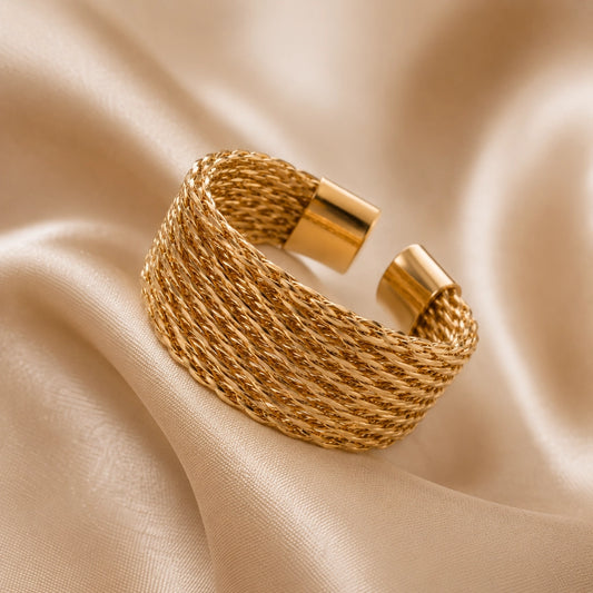 Twisted Mesh Cuff Ring Textured Gold