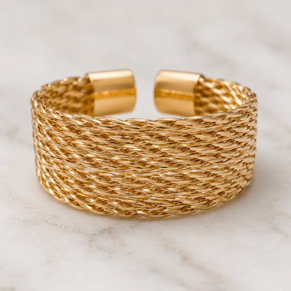 Twisted Mesh Cuff Ring Textured Gold