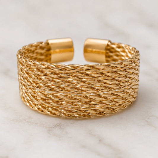 Twisted Mesh Cuff Ring Textured Gold