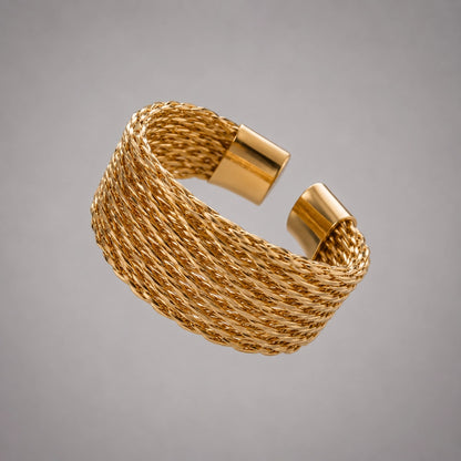 Twisted Mesh Cuff Ring Textured Gold