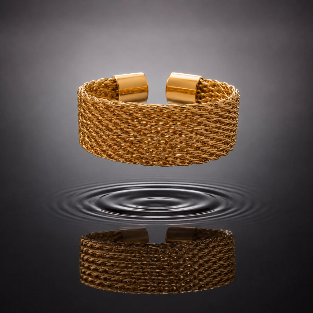 Twisted Mesh Cuff Ring Textured Gold