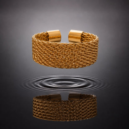 Twisted Mesh Cuff Ring Textured Gold
