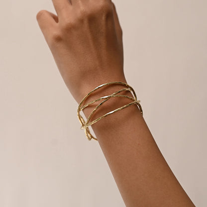 Layered Twist Open Cuff 18K Gold Plated Anti Tarnish