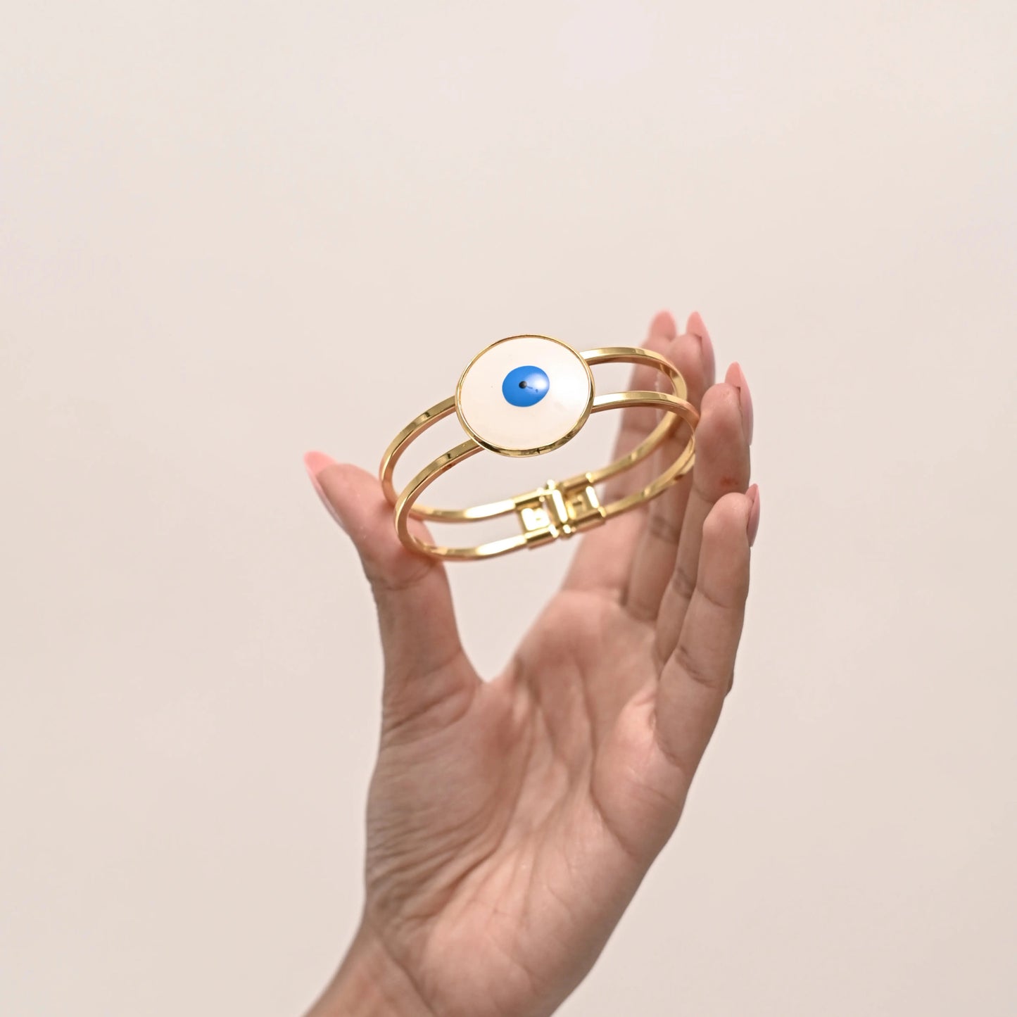Evil Eye Dual Band Bracelet White Enamel 18K Gold Plated Anti Tarnish