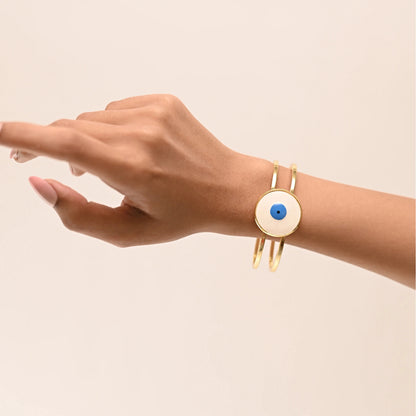 Evil Eye Dual Band Bracelet White Enamel 18K Gold Plated Anti Tarnish