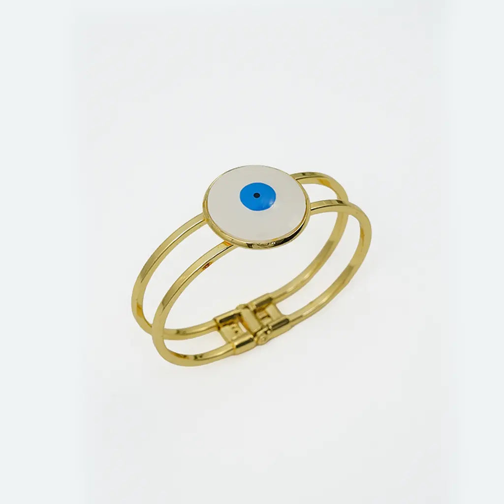 Evil Eye Dual Band Bracelet White Enamel 18K Gold Plated Anti Tarnish