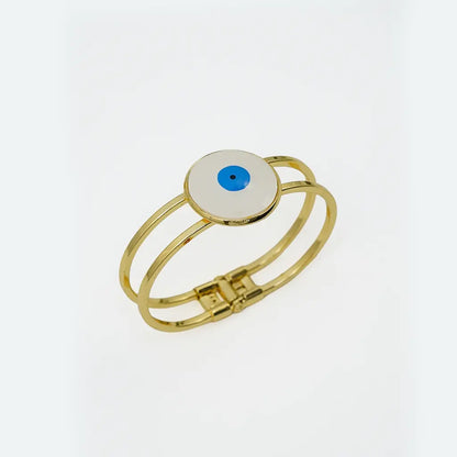 Evil Eye Dual Band Bracelet White Enamel 18K Gold Plated Anti Tarnish