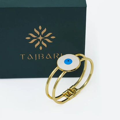 Evil Eye Dual Band Bracelet White Enamel 18K Gold Plated Anti Tarnish