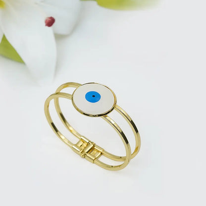 Evil Eye Dual Band Bracelet White Enamel 18K Gold Plated Anti Tarnish