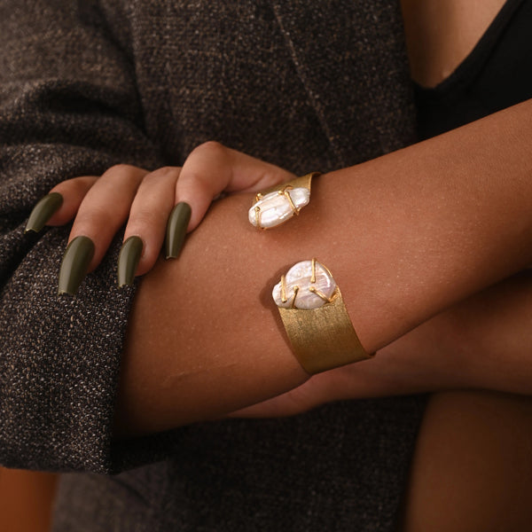 Matte Pearl End Cuff 18K Gold Plated Anti Tarnish