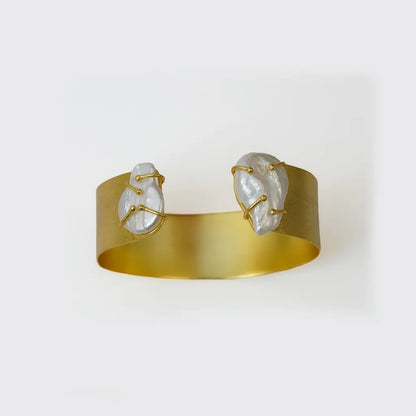 Matte Pearl End Cuff 18K Gold Plated Anti Tarnish