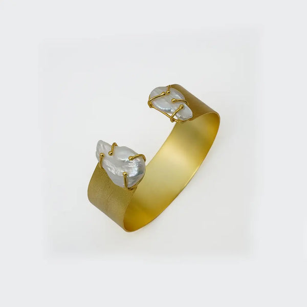 Matte Pearl End Cuff 18K Gold Plated Anti Tarnish