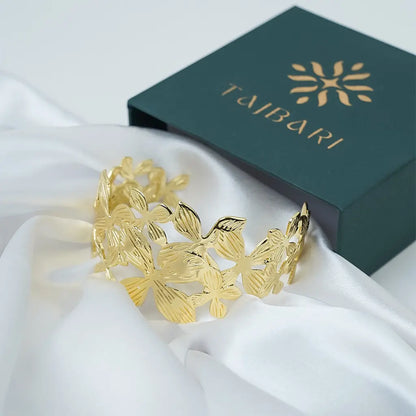 Floral Lace Cutwork Bracelet 18K Gold Plated Anti Tarnish