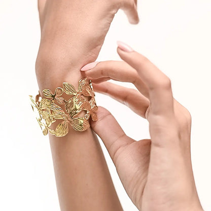 Floral Lace Cutwork Bracelet 18K Gold Plated Anti Tarnish