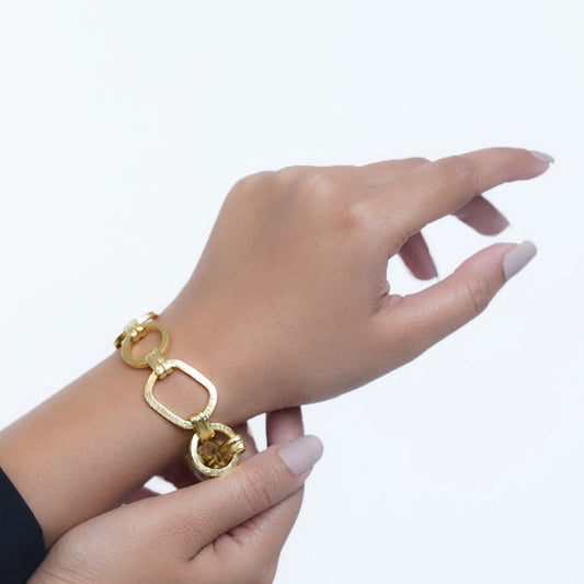 Gold-Finish Geometric Link Bracelet for Women