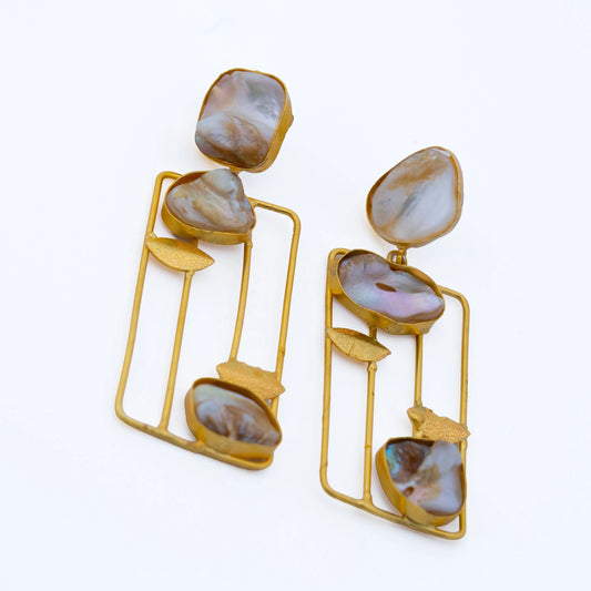 Baroque Pearl Geometric Frame Statement Earrings